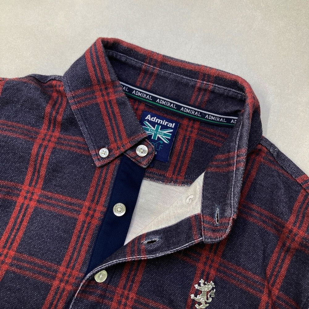 Admiral ゴルフウェア　青　チェック柄　ポロシャツ サイズ：LL ADMIRAL アドミラル 長袖ポロシャツ チェック柄 ネイビー系