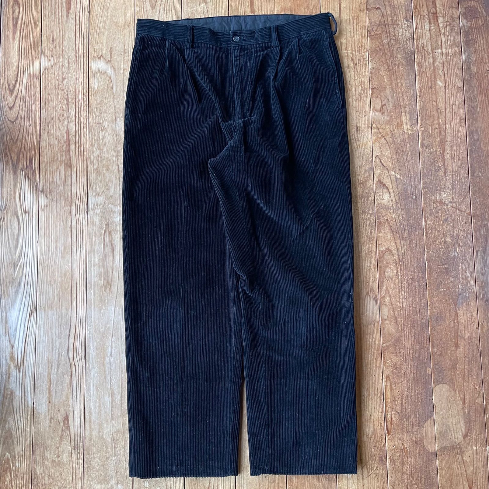 00 s BROOKS corduroy wide pants. 古着 太畆 コーデュロイパンツ ブラック 黒 W 34 2タック ワイド