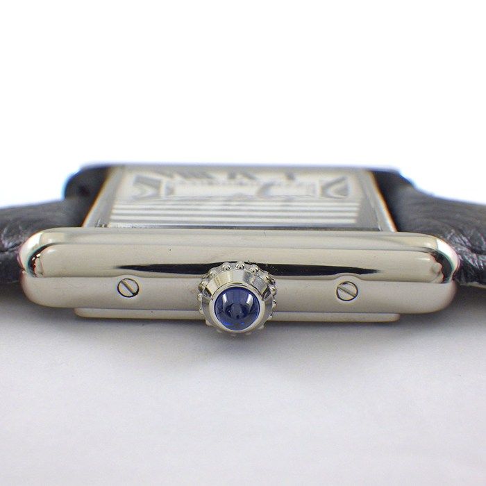 カルティエ Cartier 腕時計 タンク マスト SM レクタンギュラー シルバー文字盤 SS ブラック グレインド カーフレザーベルト クオーツアナログ 箱 保付き
