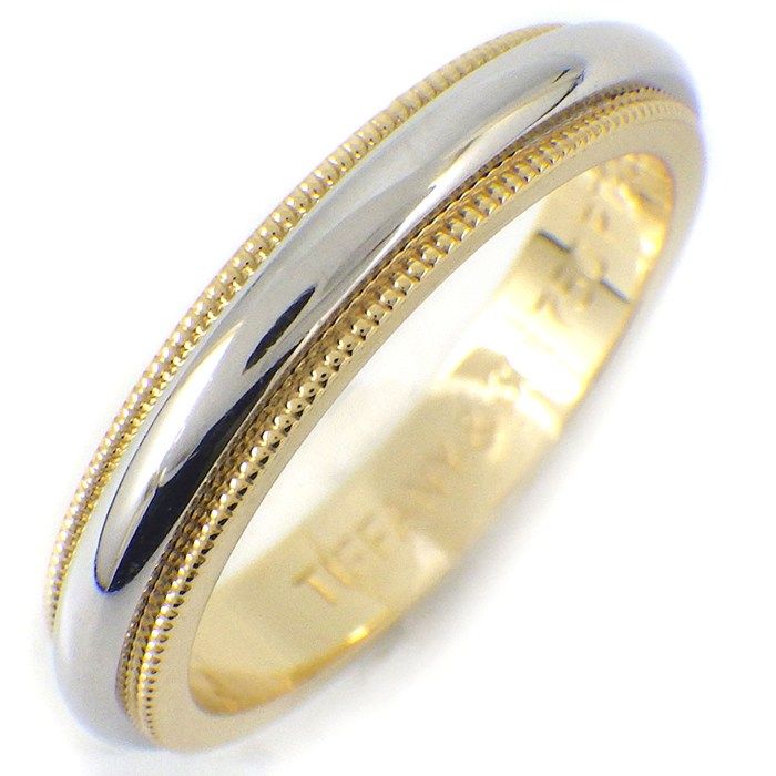 ティファニー Tiffany Co リング トゥギャザー ミルグレイン バンド 3 5 mm幅モデル K 18 YG PT 950 10号