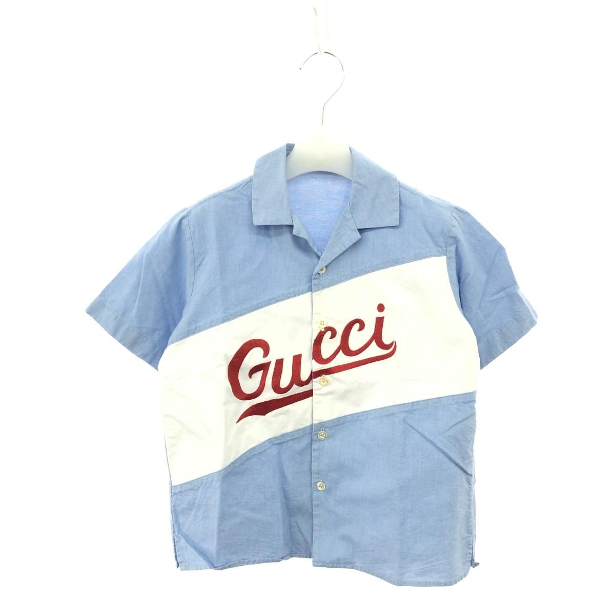 GUCCI グッチ 半袖シャツ サイズ 5 110 60 ロゴ刺繍 638079 XWAMU コットン100％ ホワイト ブルー キッズ