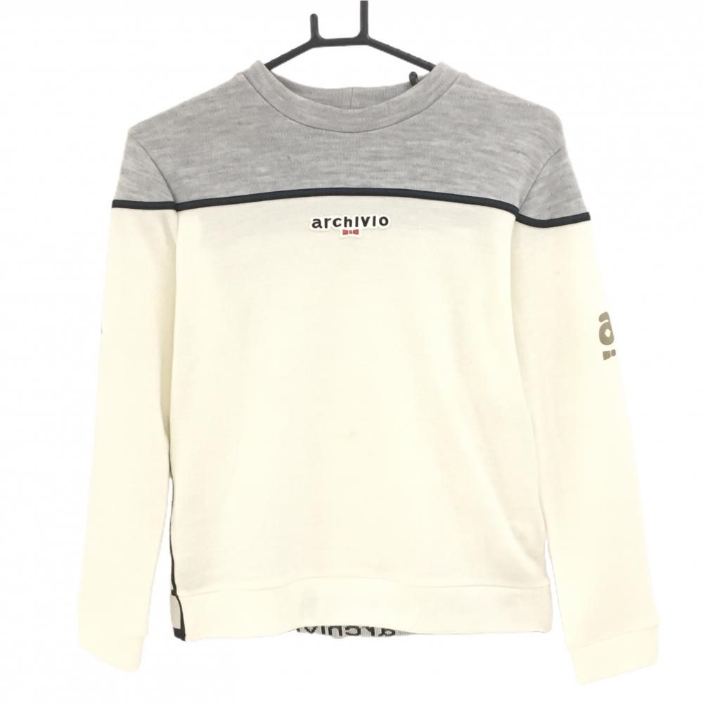 アルチビオ セーター 白×杢ライトグレー ニット ウール混 バイカラー