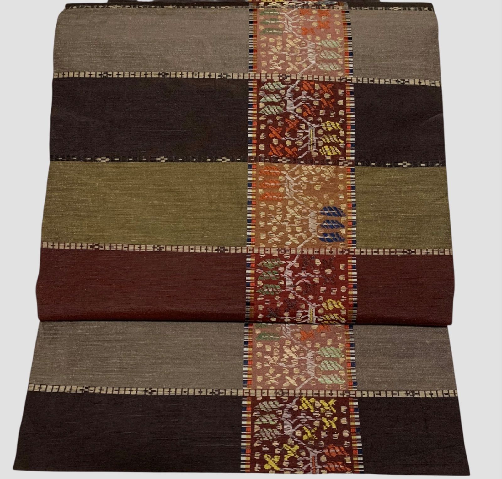 RB 1503 帯 名古屋帯 九寸名古屋帯 紬 レディース ブラウン系 織帯 六通