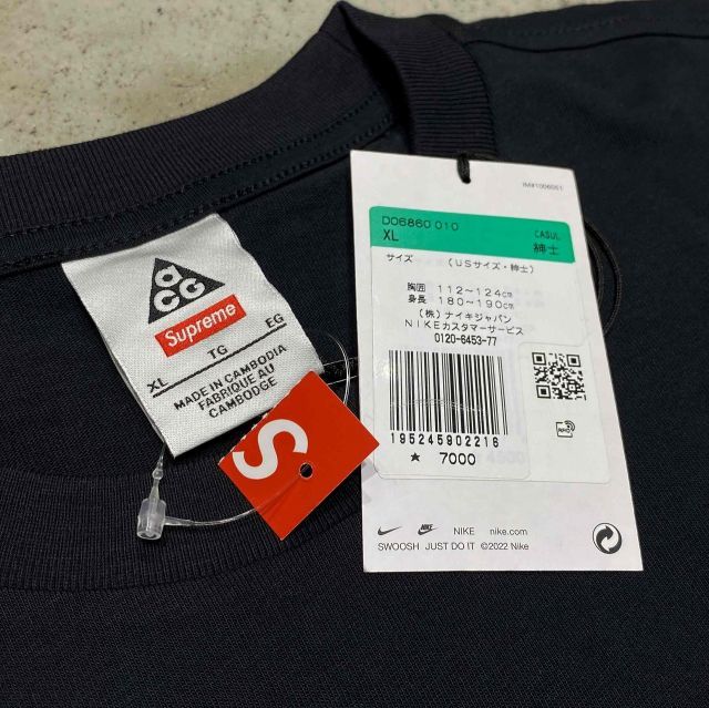 Supreme × NIKE ACG / Supreme/Tシャツ/XL/コットン/BLK/DO6860-010 Supreme 22aw Nike ACG Grid Tee 