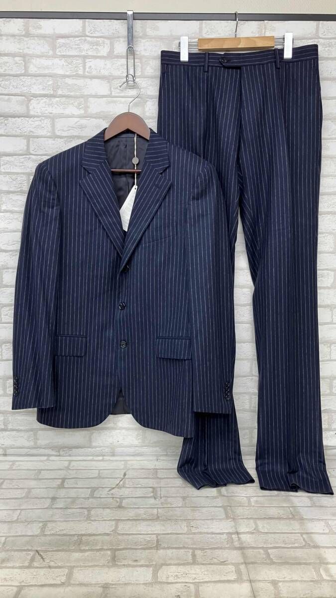 caruso カルーゾ メンズ サイズ48 ネイビー ストライプ スーツ セットアップ テーラードジャケット ブレザー 通勤 ビジネス
