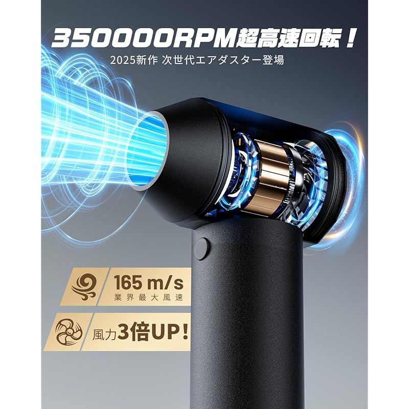 エアダスター 爆風165 m s 12000 mAh大容量バッテリー ブロワー 高速回転 アルミ合金 4段階風量調整 超強力 電動エアダスター 充電式 省エネ対応 洗車 車内 PC キーボード 家具 掃除 空気入れ Type