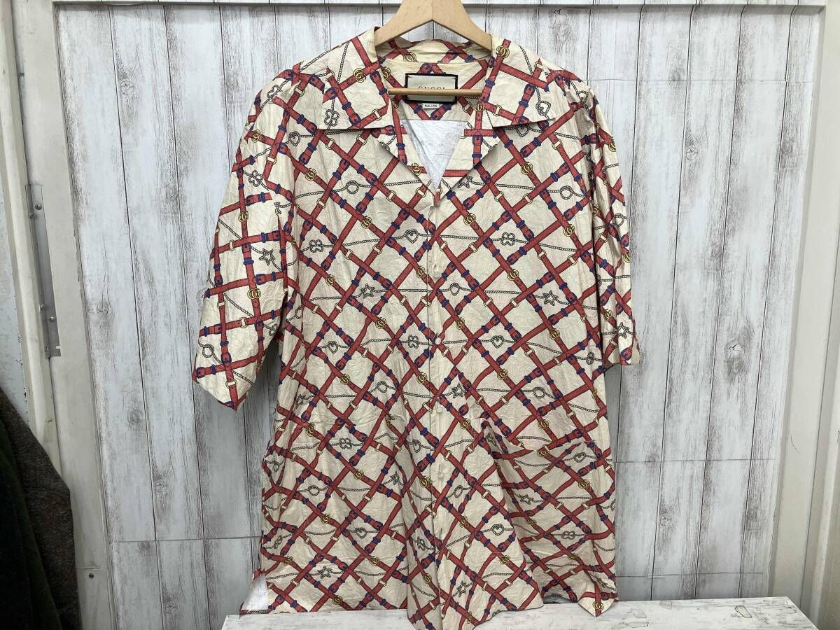 GUCCI 衣料 半袖シャツ GGチェーン ベージュ 595771