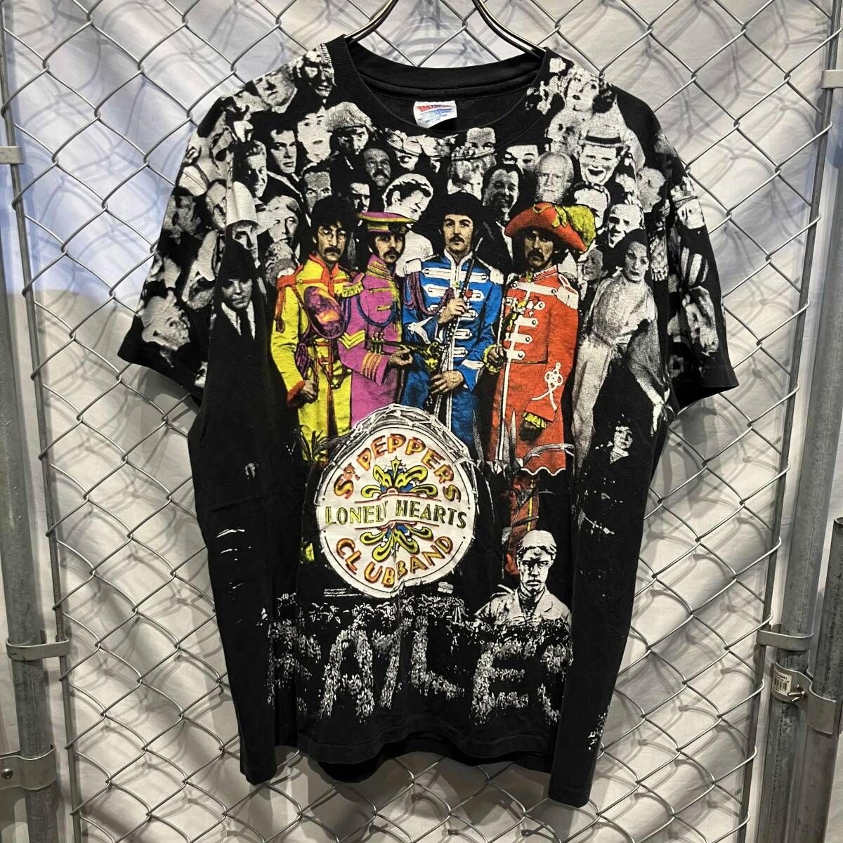 80 s 古着hanes beatles all over print tee ビートルズオールオーバープリントティー ホワイト ブラック サイズXL ヘインズ