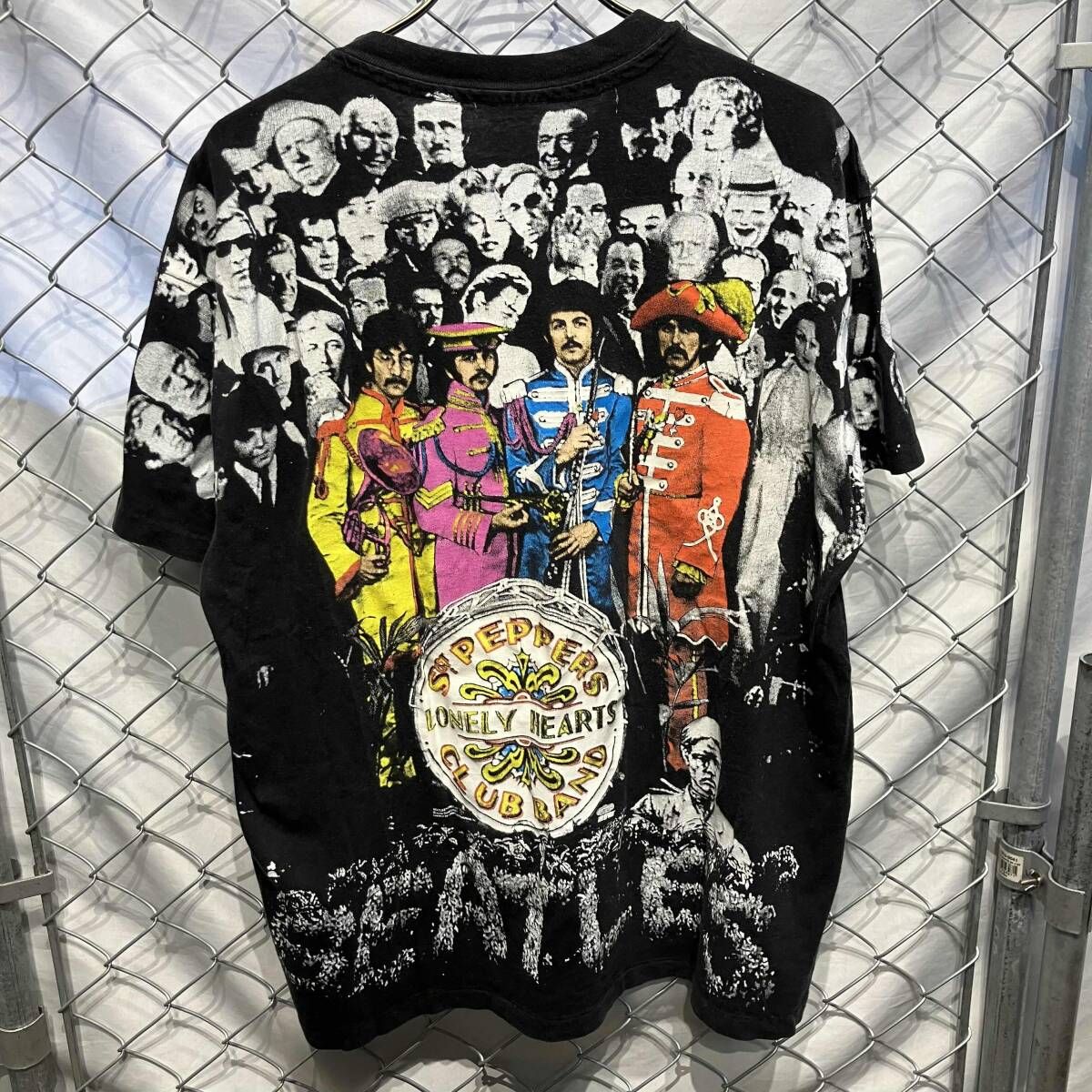 80 s 古着hanes beatles all over print tee ビートルズオールオーバープリントティー ホワイト ブラック サイズXL ヘインズ