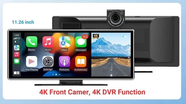 11 26 インチ 4 K DVR ワイヤレス CarPlay Android 自動ポータブルダッシュカム IPS タッチスクリーン Bluetooth 5 0 オーディオ フロントカメラ デュアルレコーダー リアカメラの無いタイプ