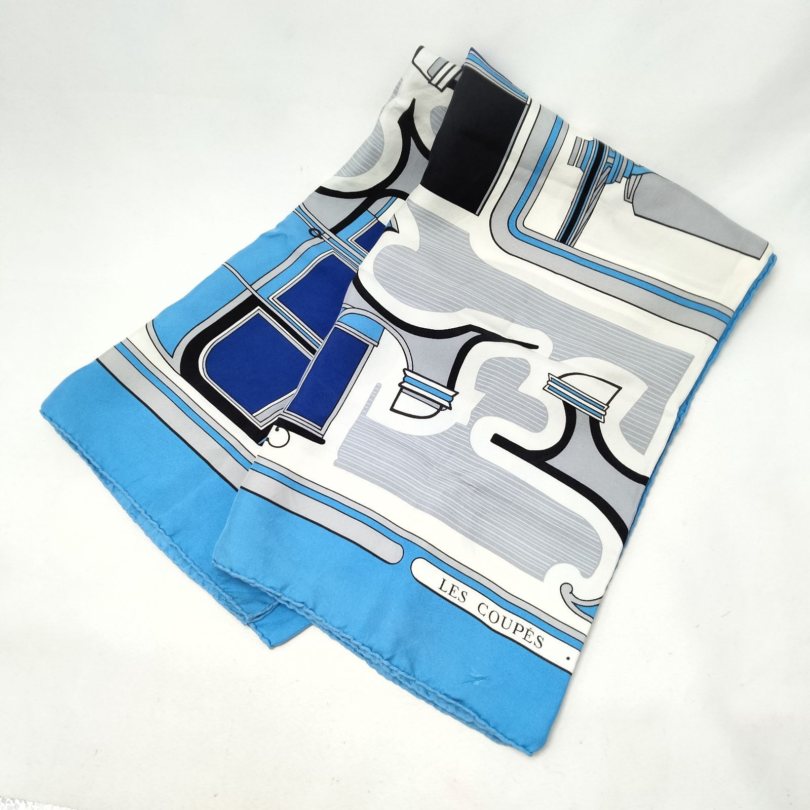 ️HERMES ️ エルメス カレ90 LES COUPES クーペ スカーフ シルク ライトブルー×マルチ