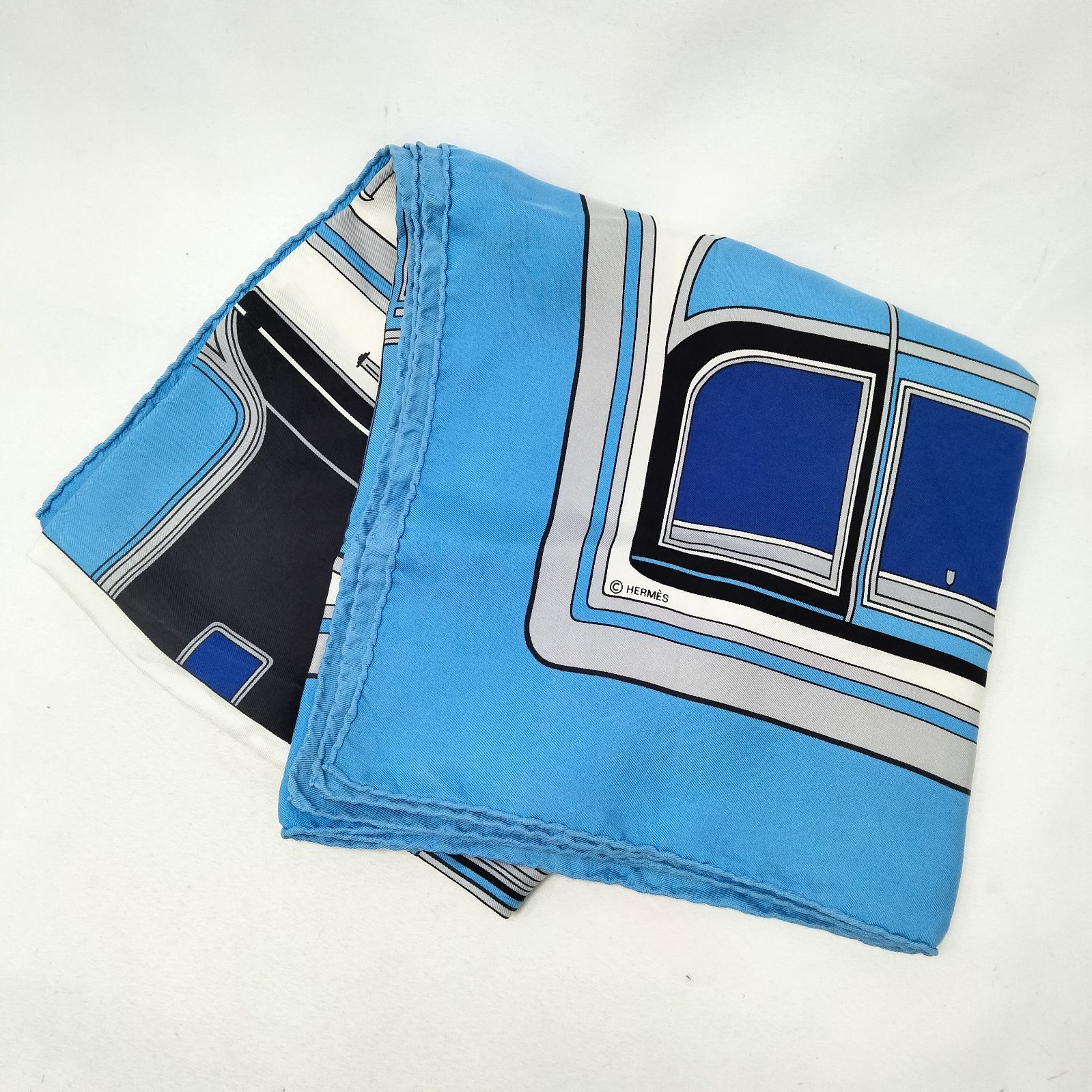 ️HERMES ️ エルメス カレ90 LES COUPES クーペ スカーフ シルク ライトブルー マルチ