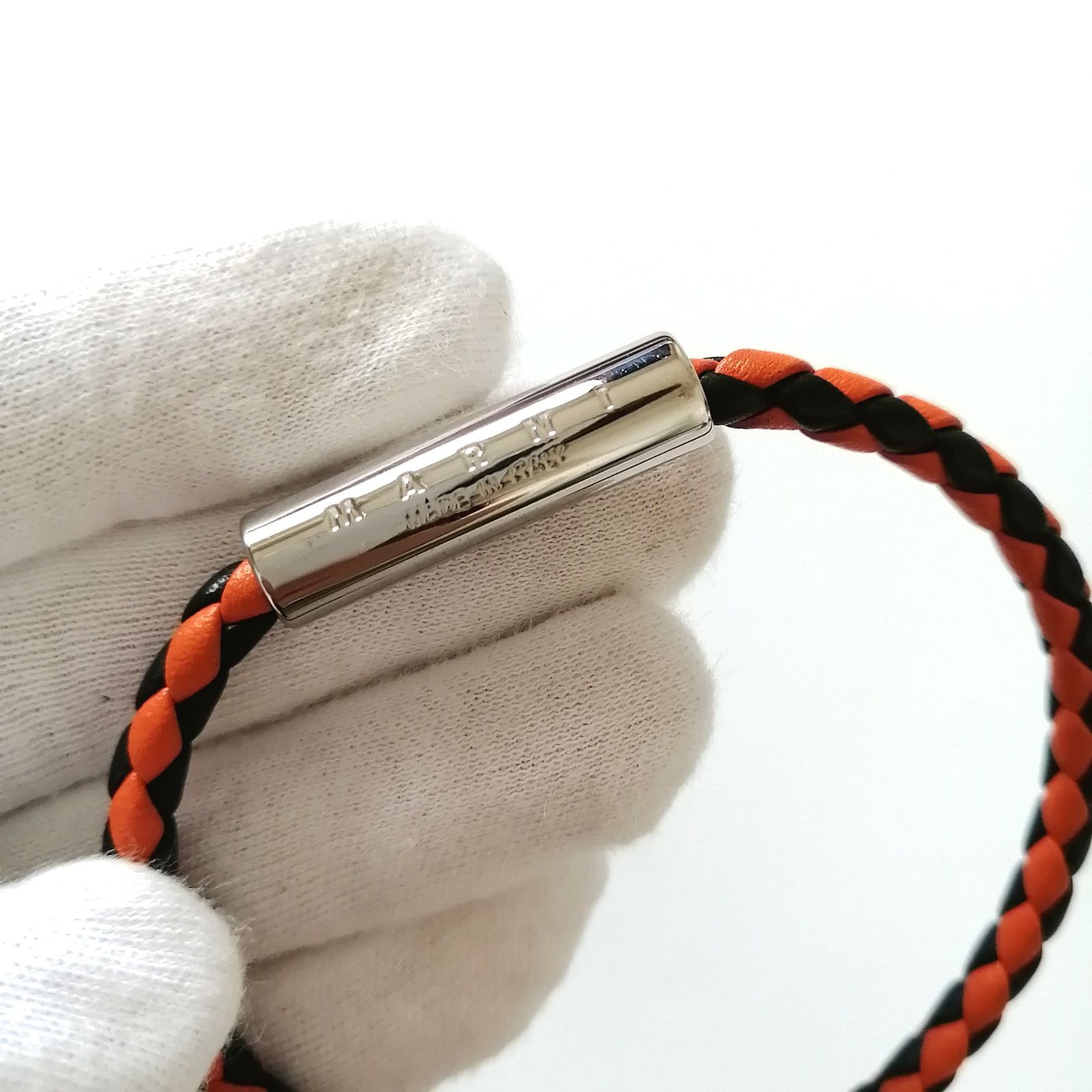 美品 マルニ MARNI ブレスレット 編み込み メンズ オレンジ×ブラック 