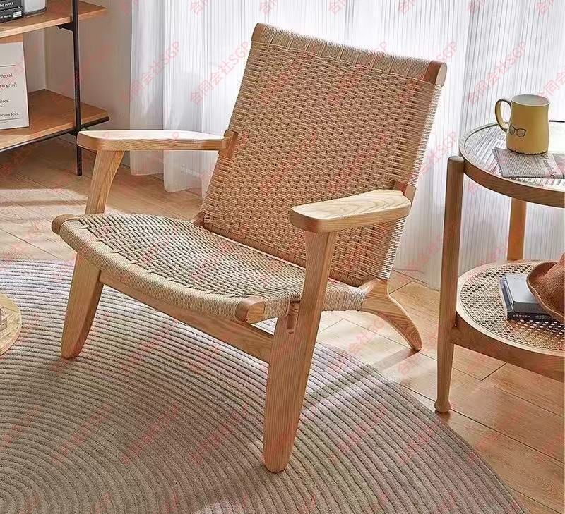ラウンジチェア 定価 48593円 北米FAS級ホワイトアッシュ無垢材ペーパーコード使用 天然木椅子