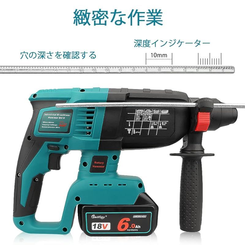  waitley 電動ハンマー コードレスハンマードリル 充電式 マキタ18Ｖリチウムイオンバッテリー用 工具 コンクリート穴開け 電気ハンマードリル 本体のみ ハンマードリル ハンマー てこ 打刻