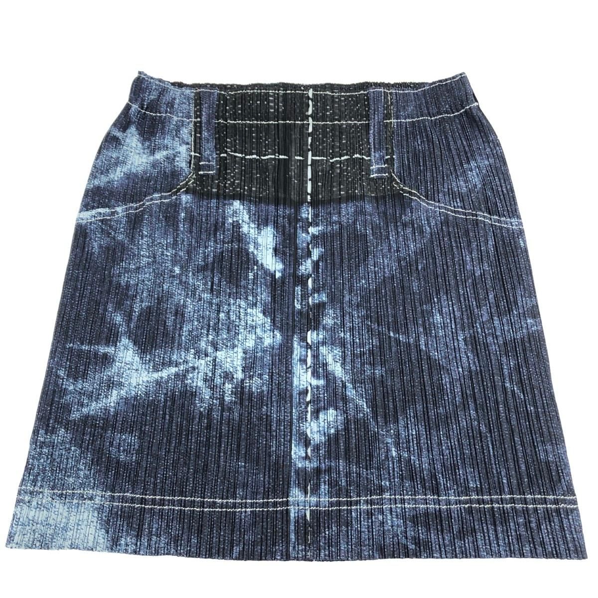 PLEATS PLEASE プリーツプリーズ トップ デニム転写スカート サイズ:3  