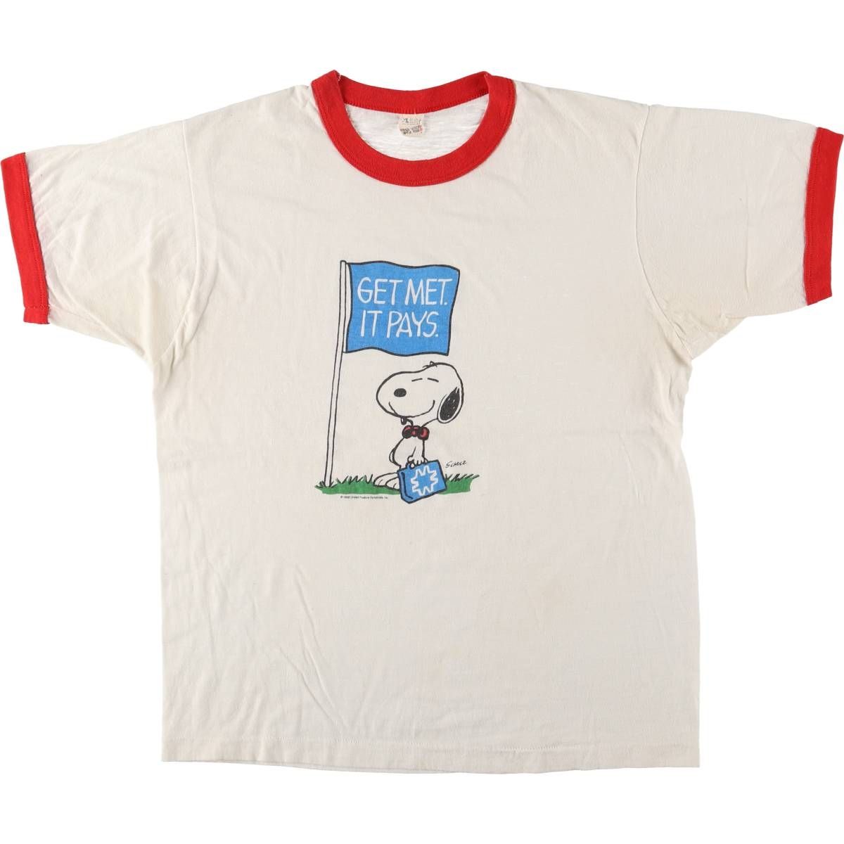 古着 80年代 スクリーンスターズ SCREEN STARS SNOOPY スヌーピー リンガーTシャツ レディースXL相当 ヴィンテージ eaa 603117