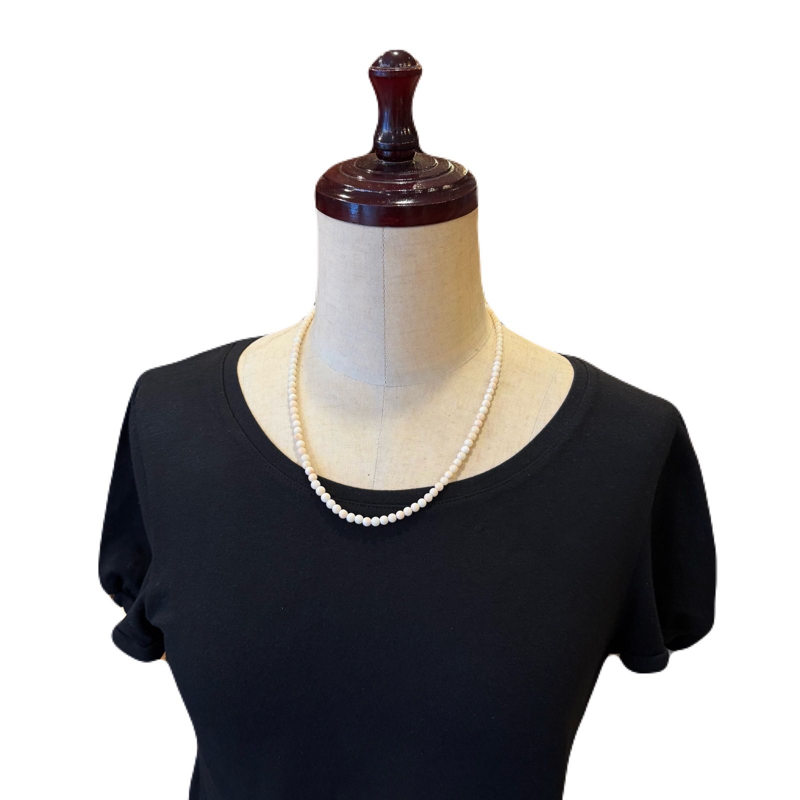 上質天然白珊瑚 5mm珠 ネックレス 52cm シルバーメッキ金具 - メルカリ