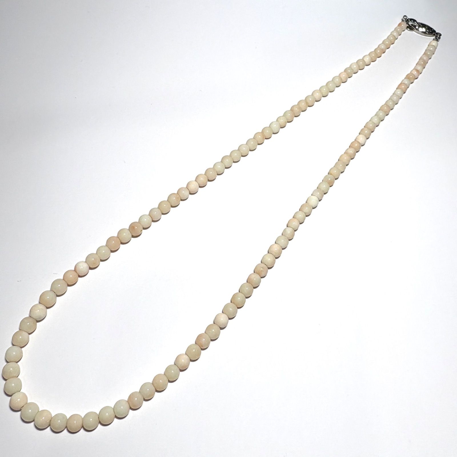 上質天然白珊瑚 5mm珠 ネックレス 52cm シルバーメッキ金具 - メルカリ