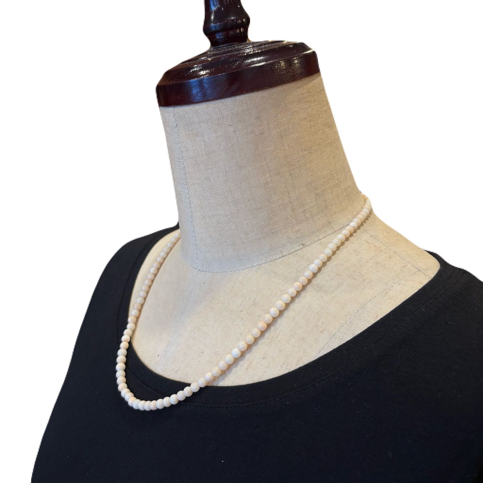 上質天然白珊瑚 5mm珠 ネックレス 52cm シルバーメッキ金具 - メルカリ