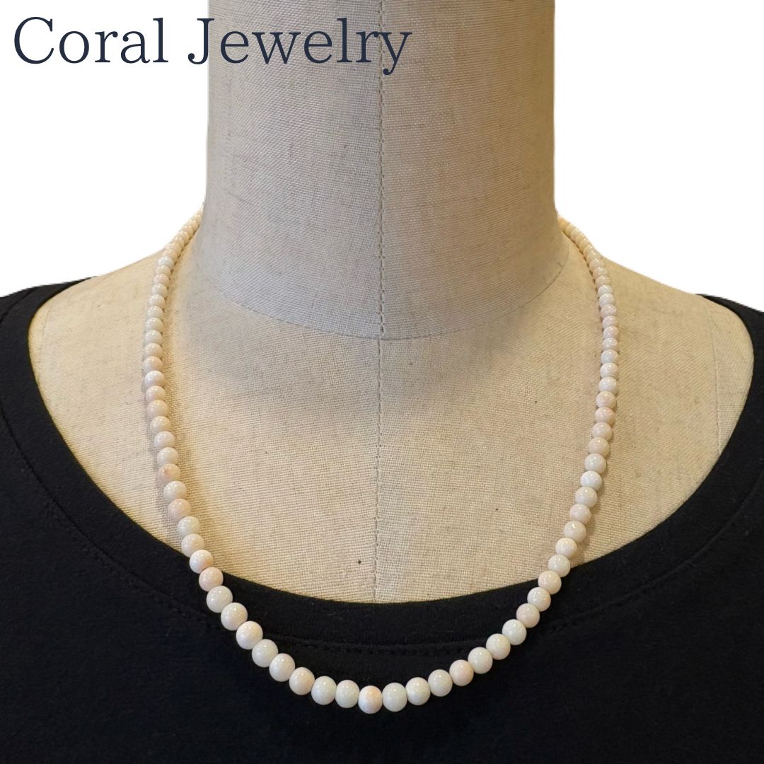 上質天然白珊瑚 5mm珠 ネックレス 52cm シルバーメッキ金具 - メルカリ