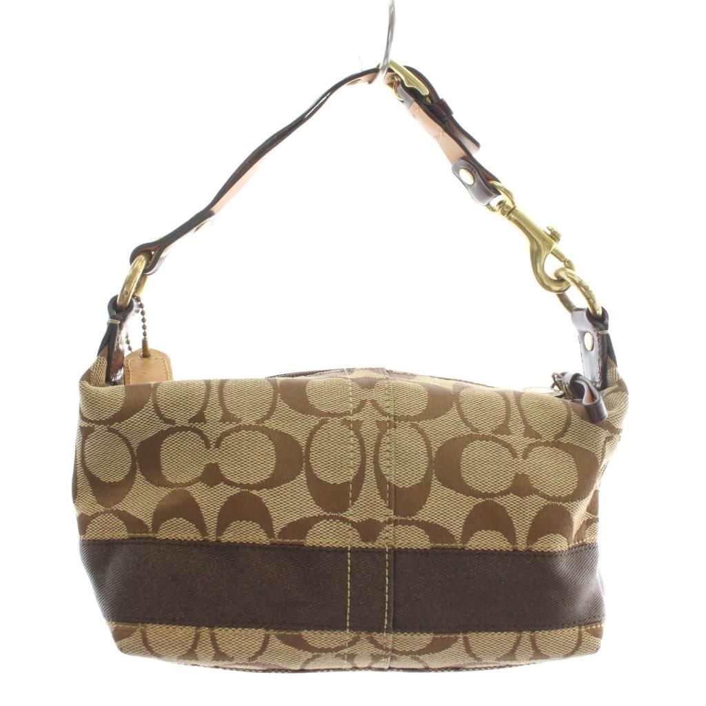 未使用級✨COACH ハンドバッグ シグネチャー ブラウン レザー キャンバス コーチ COACH ハンドバッグ キャンバス レザー シグネチャー 総柄 茶色