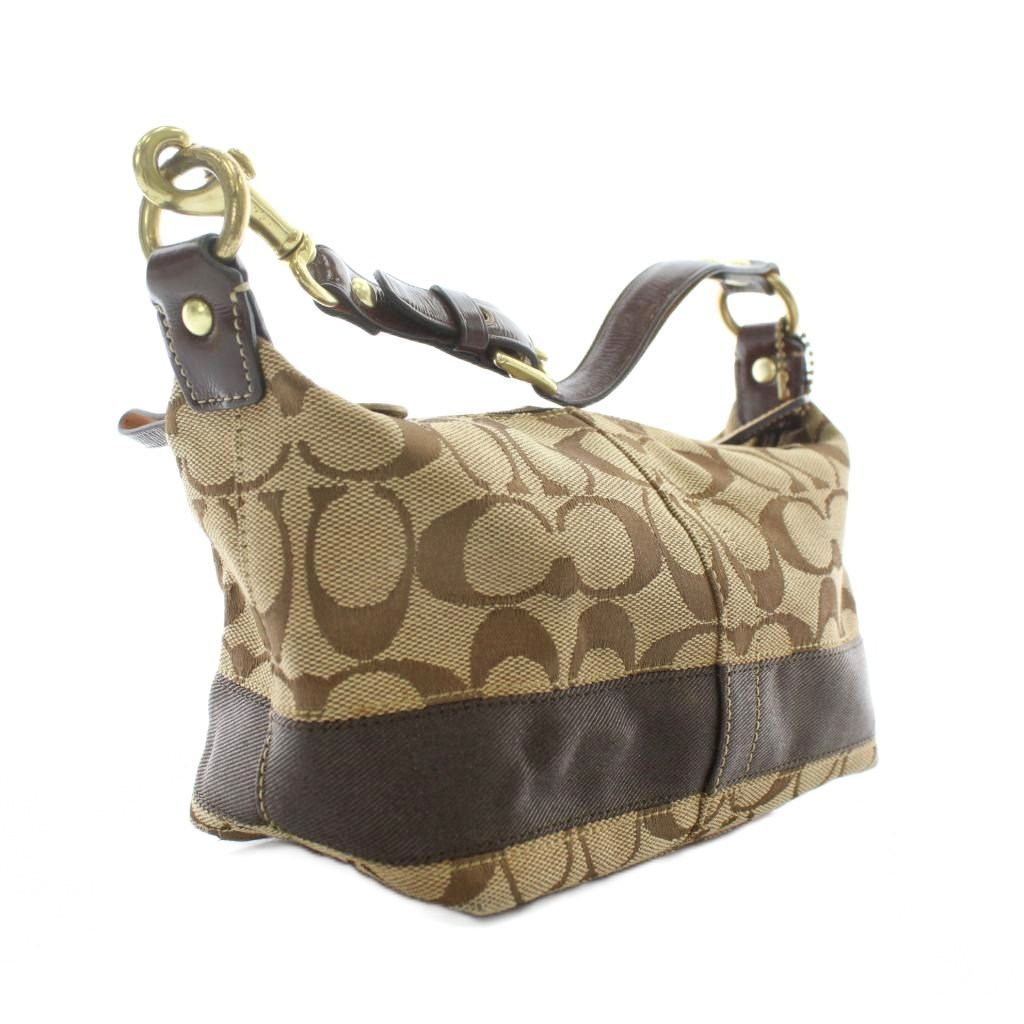 コーチ COACH ハンドバッグ キャンバス レザー シグネチャー 総柄 茶色