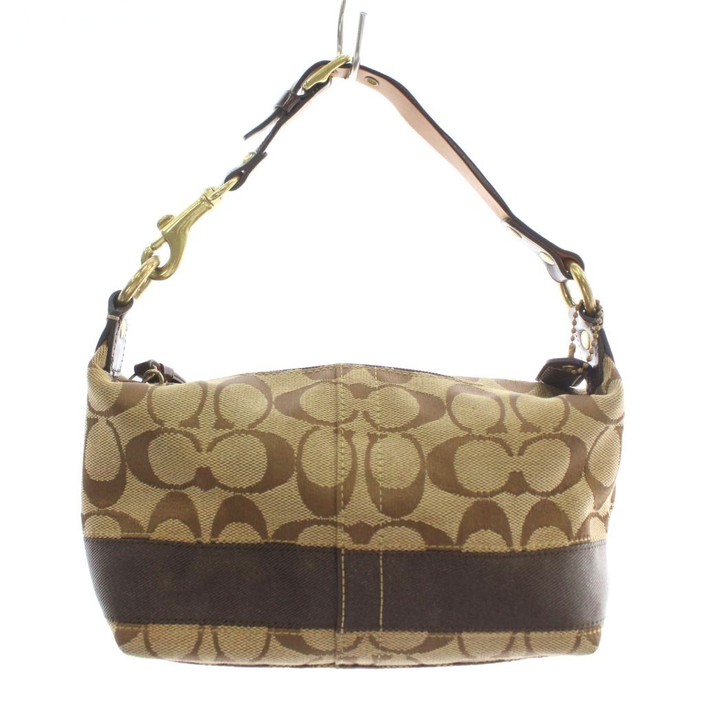 コーチ COACH ハンドバッグ キャンバス レザー シグネチャー 総柄 茶色