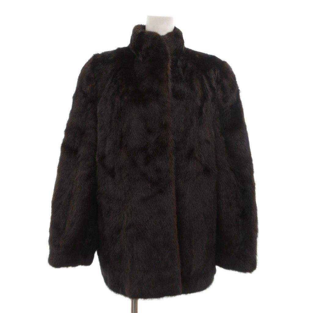 ノーブランド ミンクファーコート 毛皮 ハイネック ミドル丈 13 茶