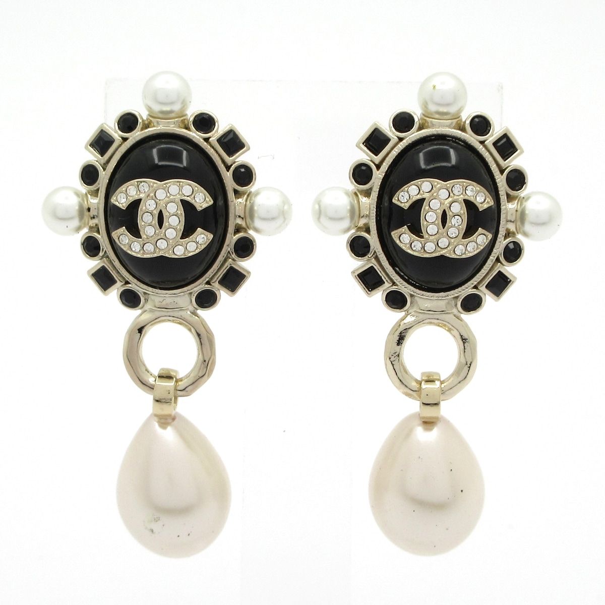 CHANEL シャネル ピアス ココマーク 黒 ゴールド 白 パール ラインストーン