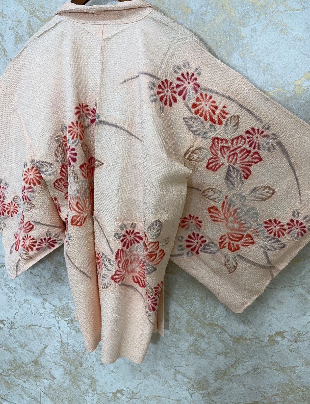 kimono one kimonoarisa 同然 藤娘きぬたや製 総手絞り 友禅 羽織 仕付け糸付き 正絹 裄長 裄67丈84 長羽織道中着道行コート着物帯小紋普段着名古屋帯洒落袋帯半幅帯