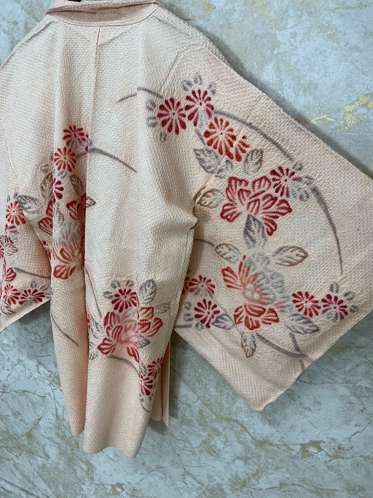 kimono one kimonoarisa 同然 藤娘きぬたや製 総手絞り 友禅 羽織 仕付け糸付き 正絹 裄長 裄67丈84 長羽織道中着道行コート着物帯小紋普段着名古屋帯洒落袋帯半幅帯