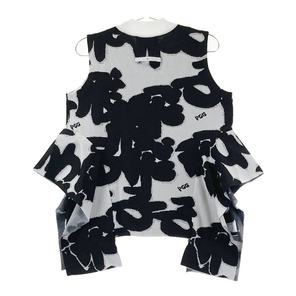 サイズ 1 PGG PEARLY GATES パーリーゲイツ モデル 変形 ノースリーブニットセーター 総柄 ブラック系 ゴルフウェア レディース ストスト