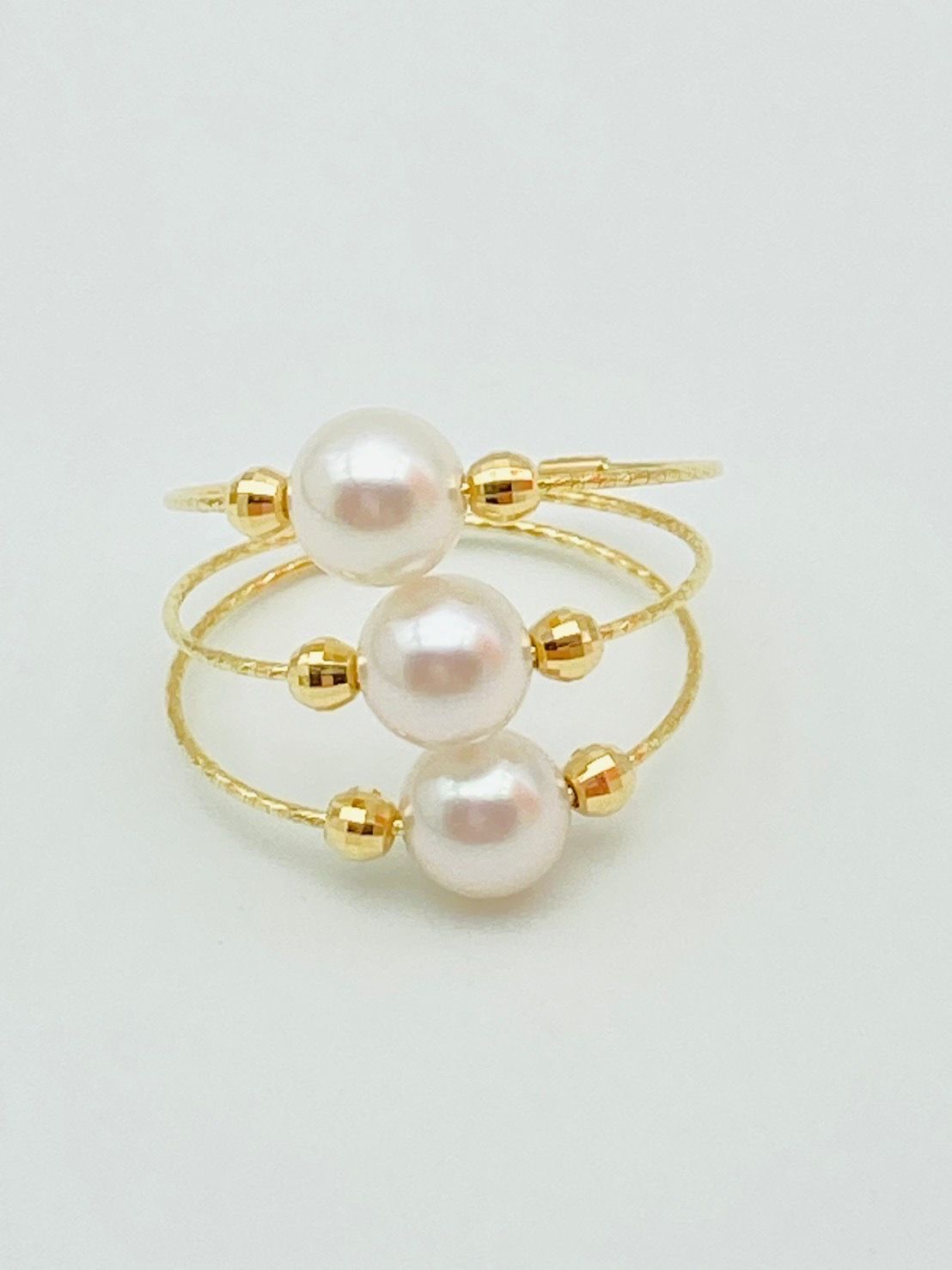 フリーサイズ！ 真珠 K18 アコヤパール リング 5.5-6.0㎜ 3ピース使い