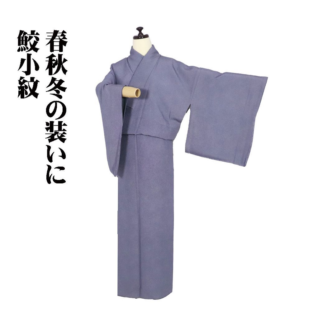 鮫小紋 袷 正絹 紺 SSサイズ ki31388 美品 江戸小紋 komon こもん