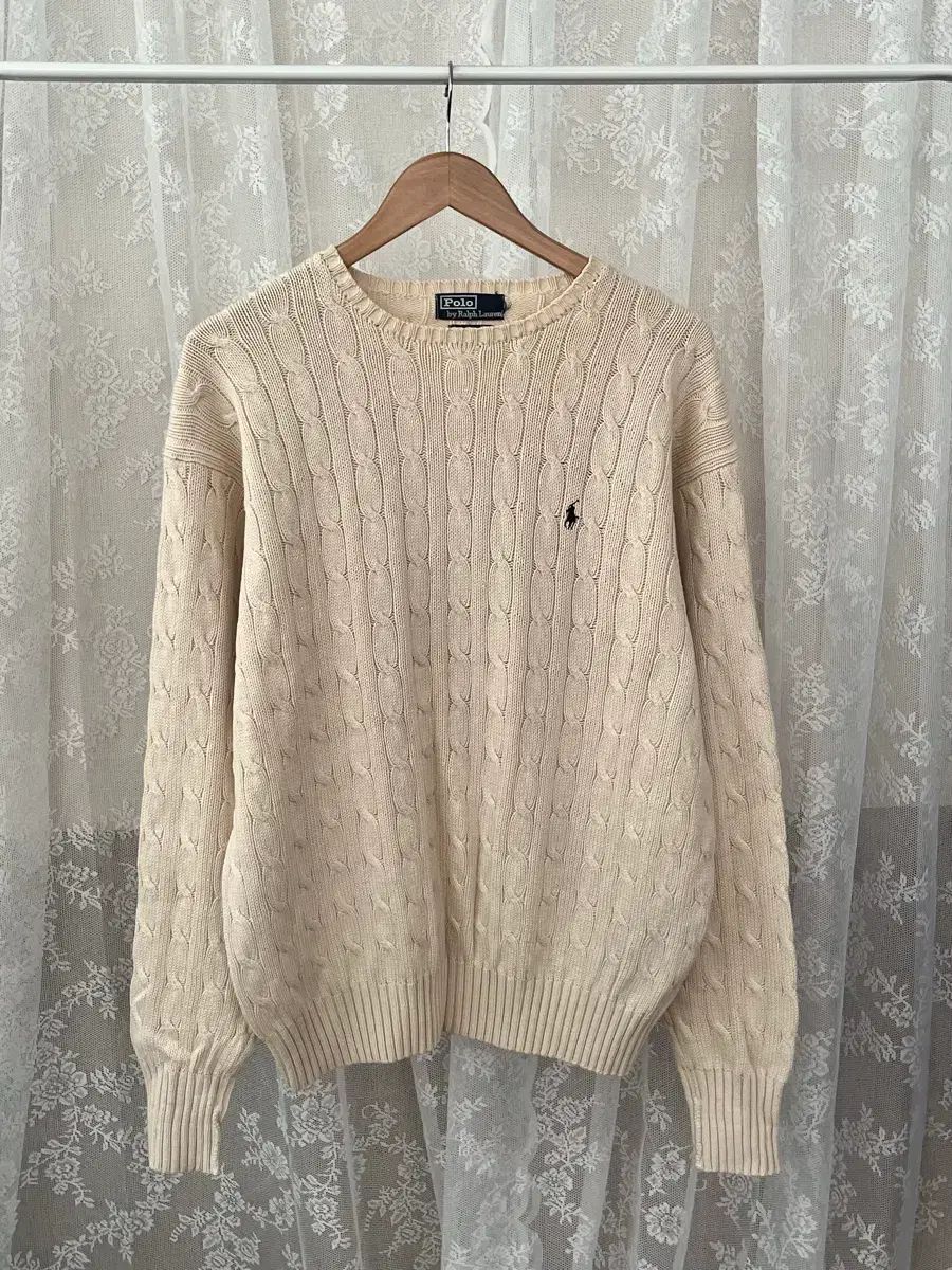 XL) 00s ポロ ラルフローレン コットン ケーブルニット ベージュ