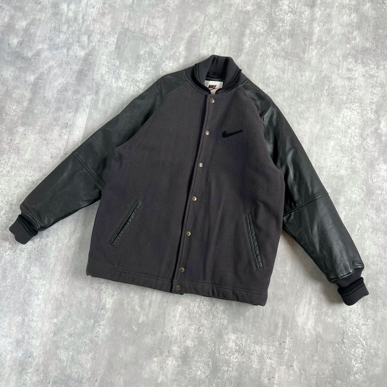 90s NIKE ナイキ ヴィンテージ ウール×袖レザー スタジアムジャケット 