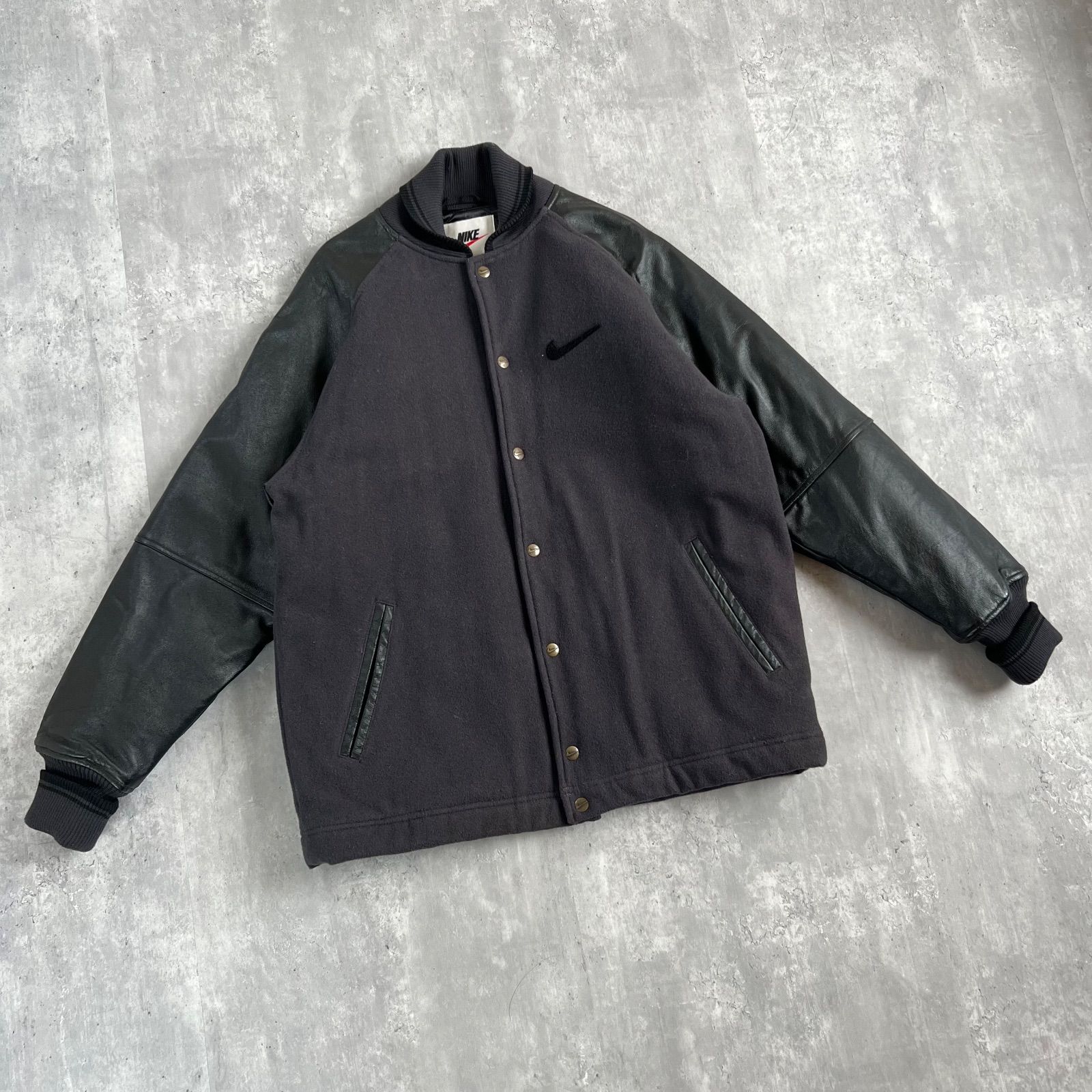 90s NIKE ナイキ ヴィンテージ ウール×袖レザー スタジアムジャケット 