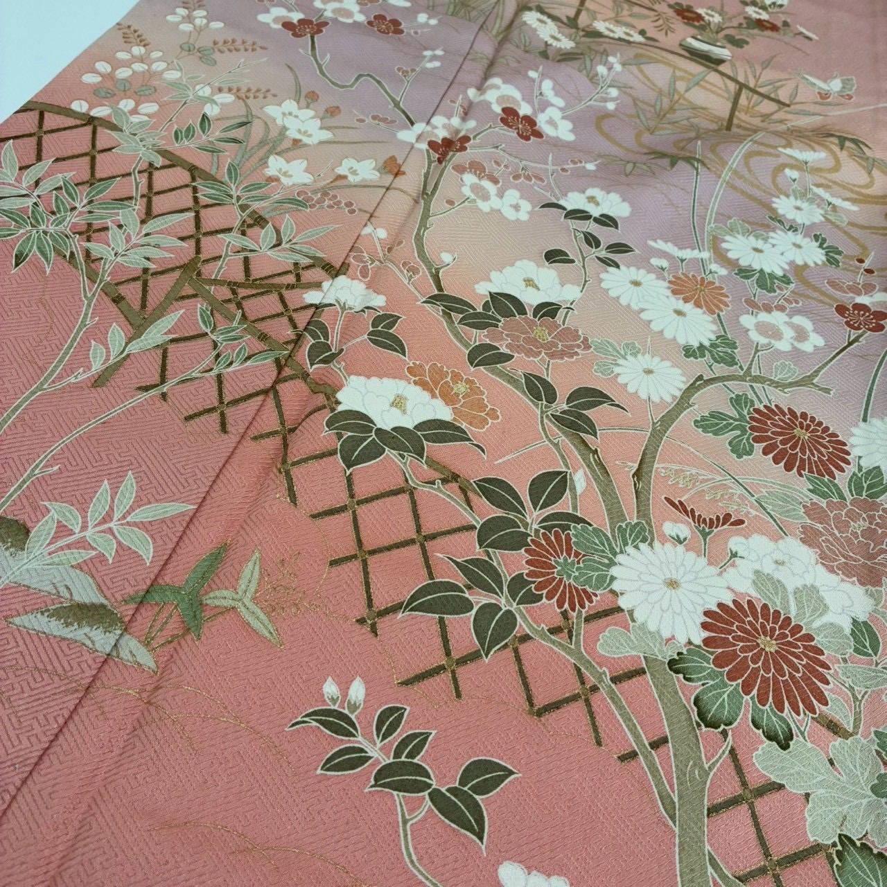 付下げ 友禅 金彩 素敵な染め 紋無し 紗綾形の地紋 訪問着 正絹 着物