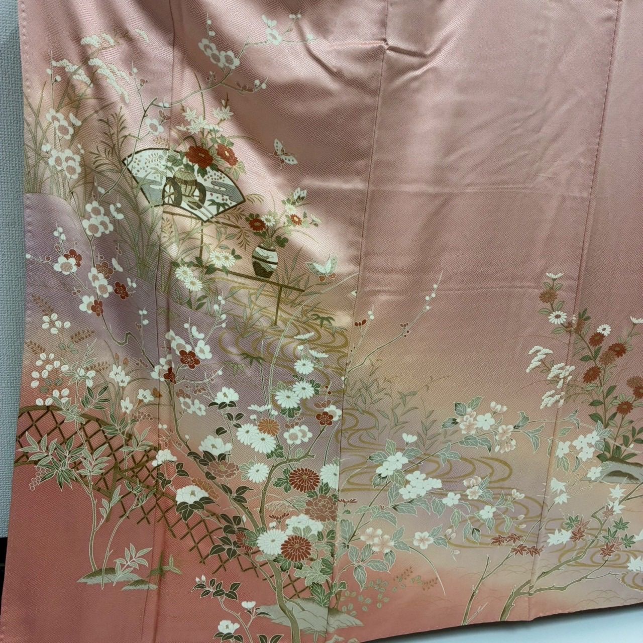 付下げ 友禅 金彩 素敵な染め 紋無し 紗綾形の地紋 訪問着 正絹 着物