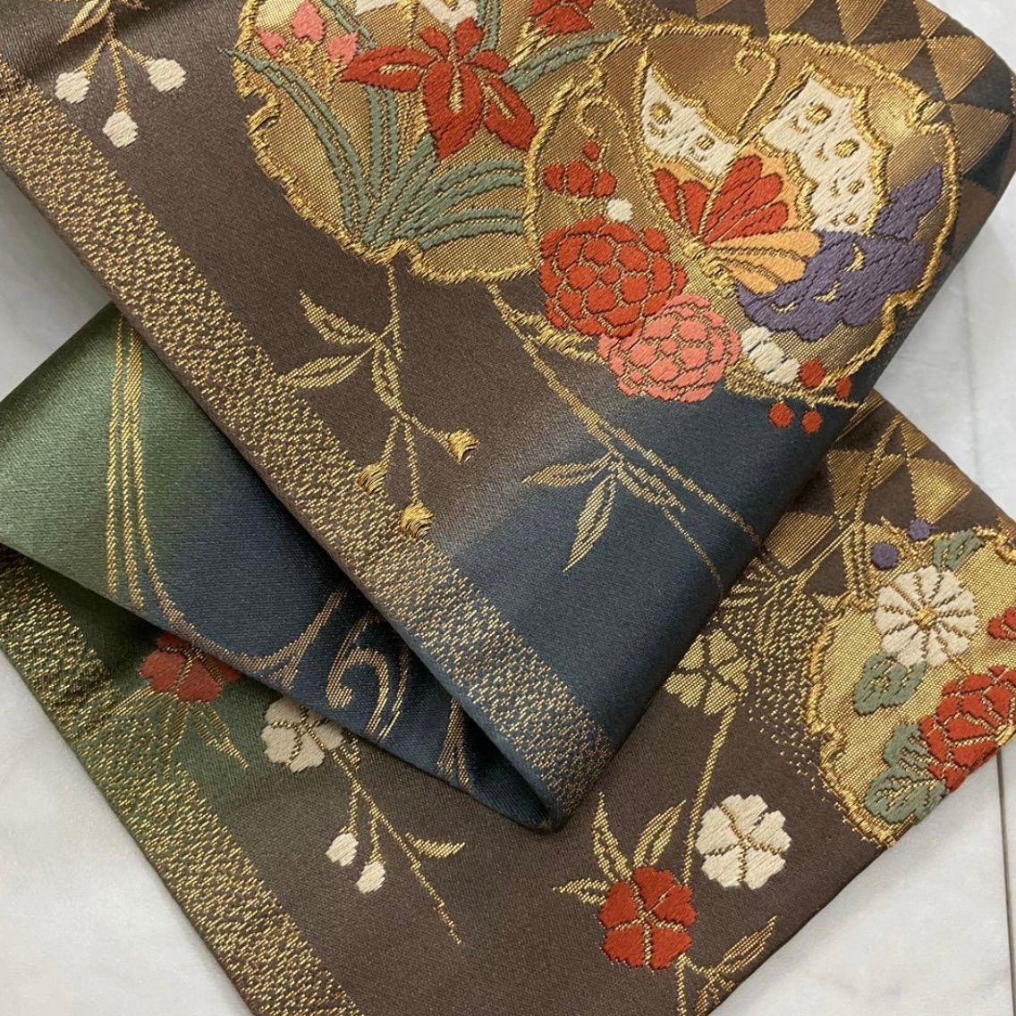 厳選●未使用同然●最高級西陣織唐織手織正絹●半幅帯半巾帯小袋帯●433 ○kimono+one○kimonoarisa○未使用同然○最高級西陣織唐織○手織正絹