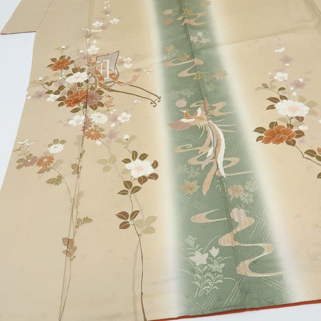 六花-RIKKA- 正絹 作家物落款 菊 椿 鳳凰 御所車 訪問着 着物 A 4071