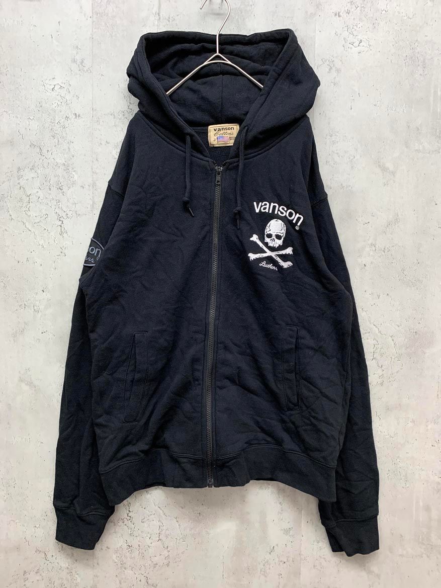 VANSON バンソン ロゴ刺繍 プリント スカル ジップアップ パーカー