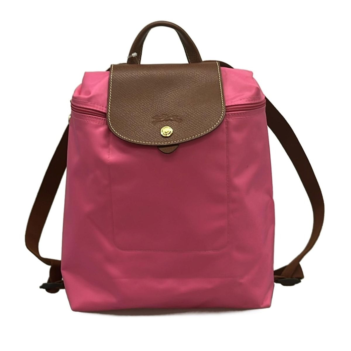 LONGCHAMP ロンシャン リュックサック ル プリアージュオリジナル ライトピンク×ブラウン 折りたたみ レザー