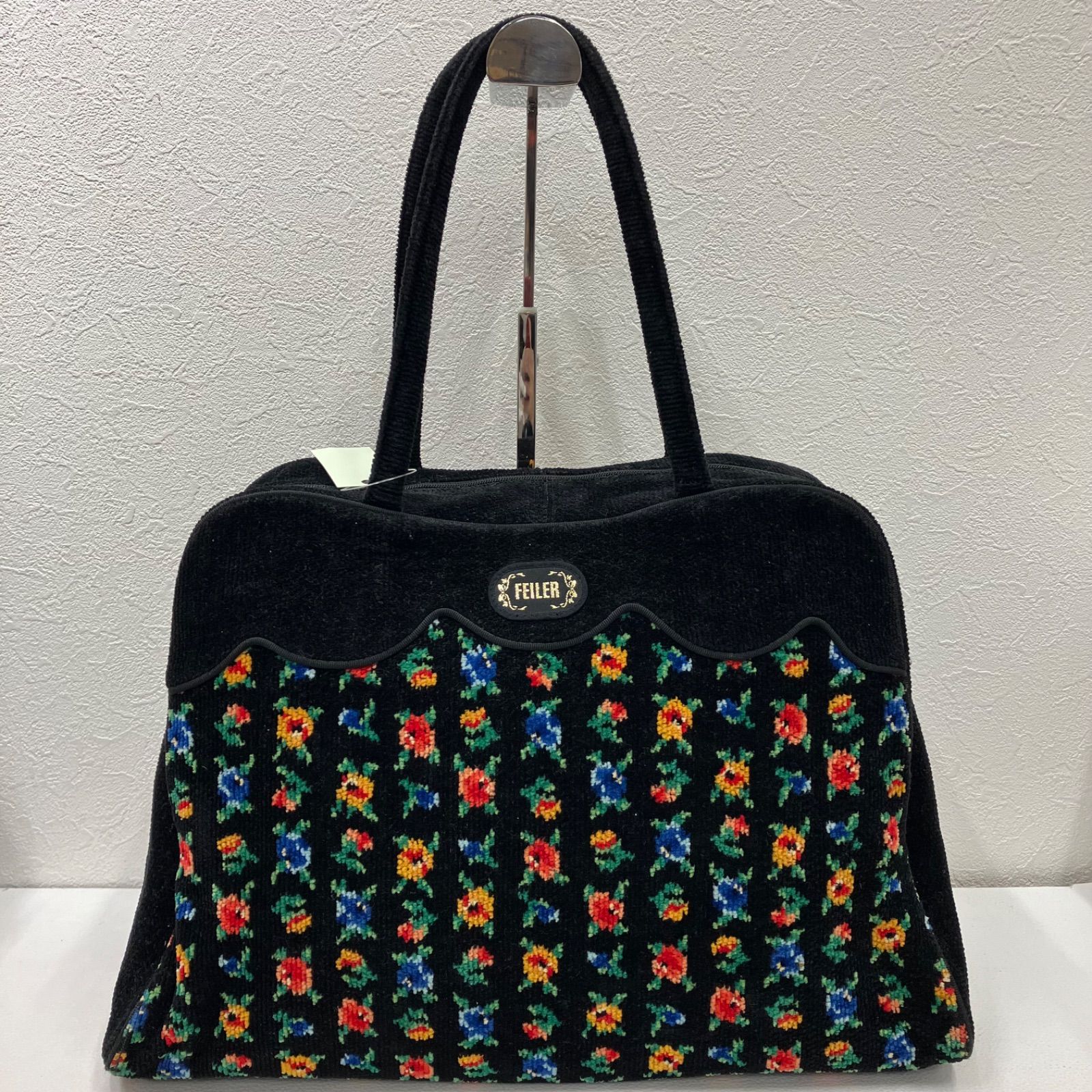 6901 FEILER フェイラー ボストンバッグ 花柄 カリーナ ブラック系 黒
