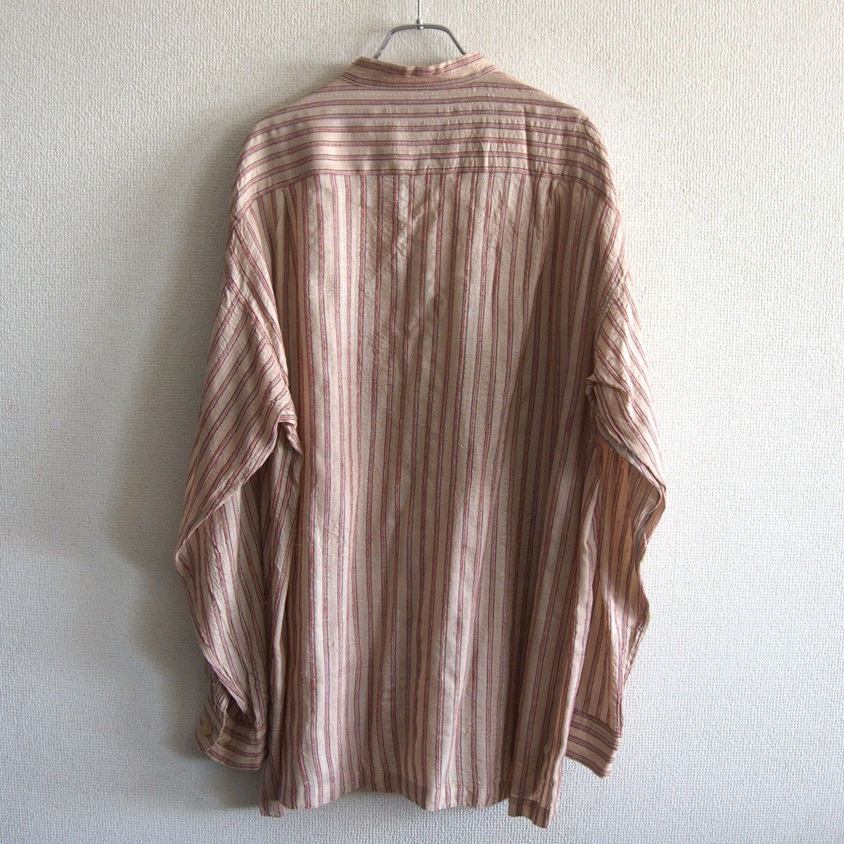 美品】ISSEY MIYAKE【バンドカラー ストライプ シルクシャツ】4