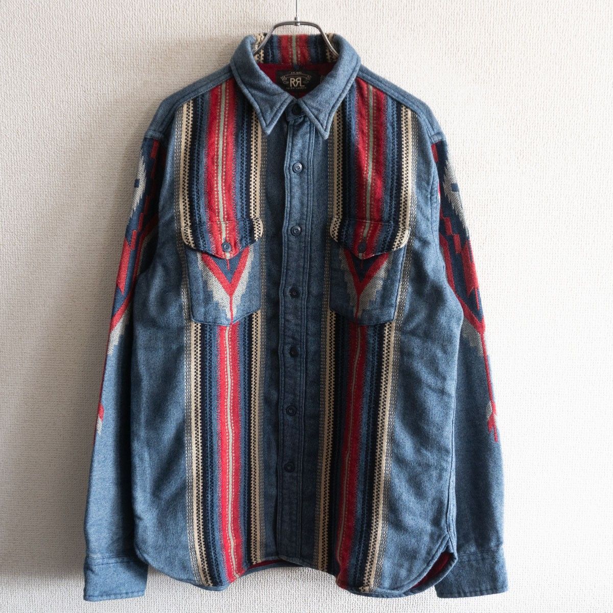 名作】RRL【インディゴ ジャガード ネイティブ シャツ】S ダブルアール