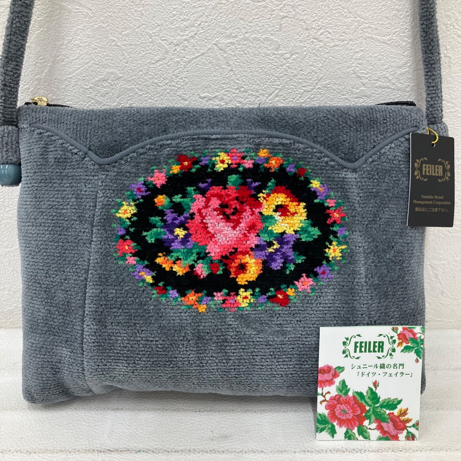 7012 FEILER フェイラー ショルダーバッグ グレー 花柄 タグ付き
