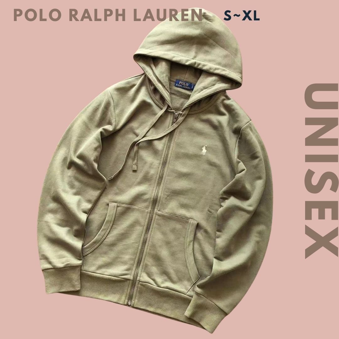 POLO Ralph Lauren ポロ ラルフローレン ロゴ長袖ジップアップフードパーカー フーディー ベージュ メンズ レディース ユニセックス 輸入
