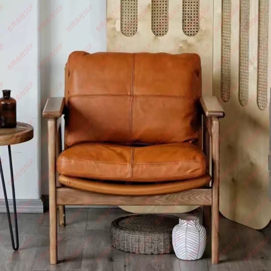 レザーラウンジチェア 定価 68 953円 北米FAS級ホワイトアッシュ無垢材使用 ひじ掛け クッション付き